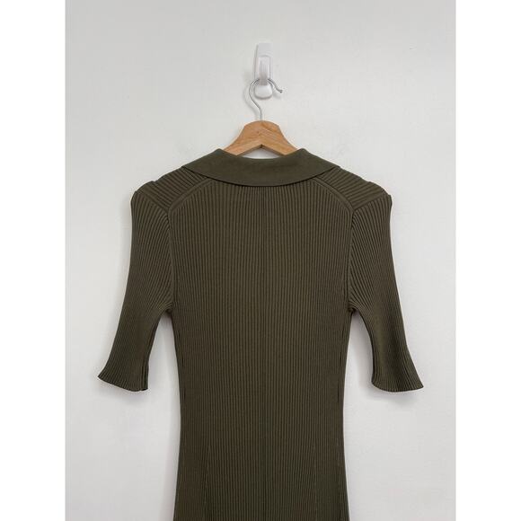 Everlane The Knit Polo Dress Collared Ribbed Short-Sleeve Midi Olive - Small - Picture 5 of 13